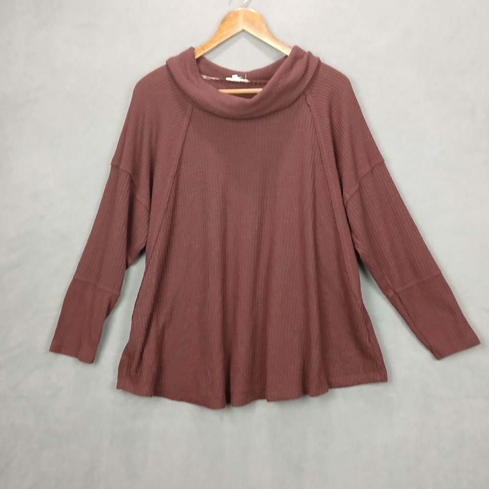 Maurices Thermal Shirt Womens 1X Burgundy Turtleneck Raglan Sleeve Waffle Knit‎